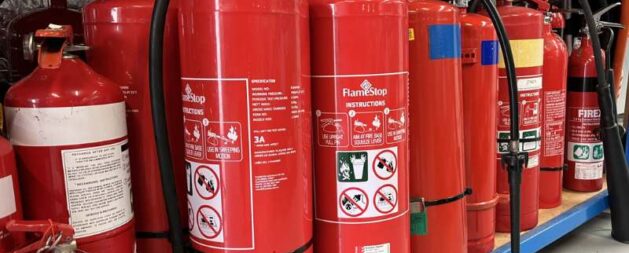 Santos Fire Watcher 1.6 & 2.8 showing a range of different types of red fire extinguishers